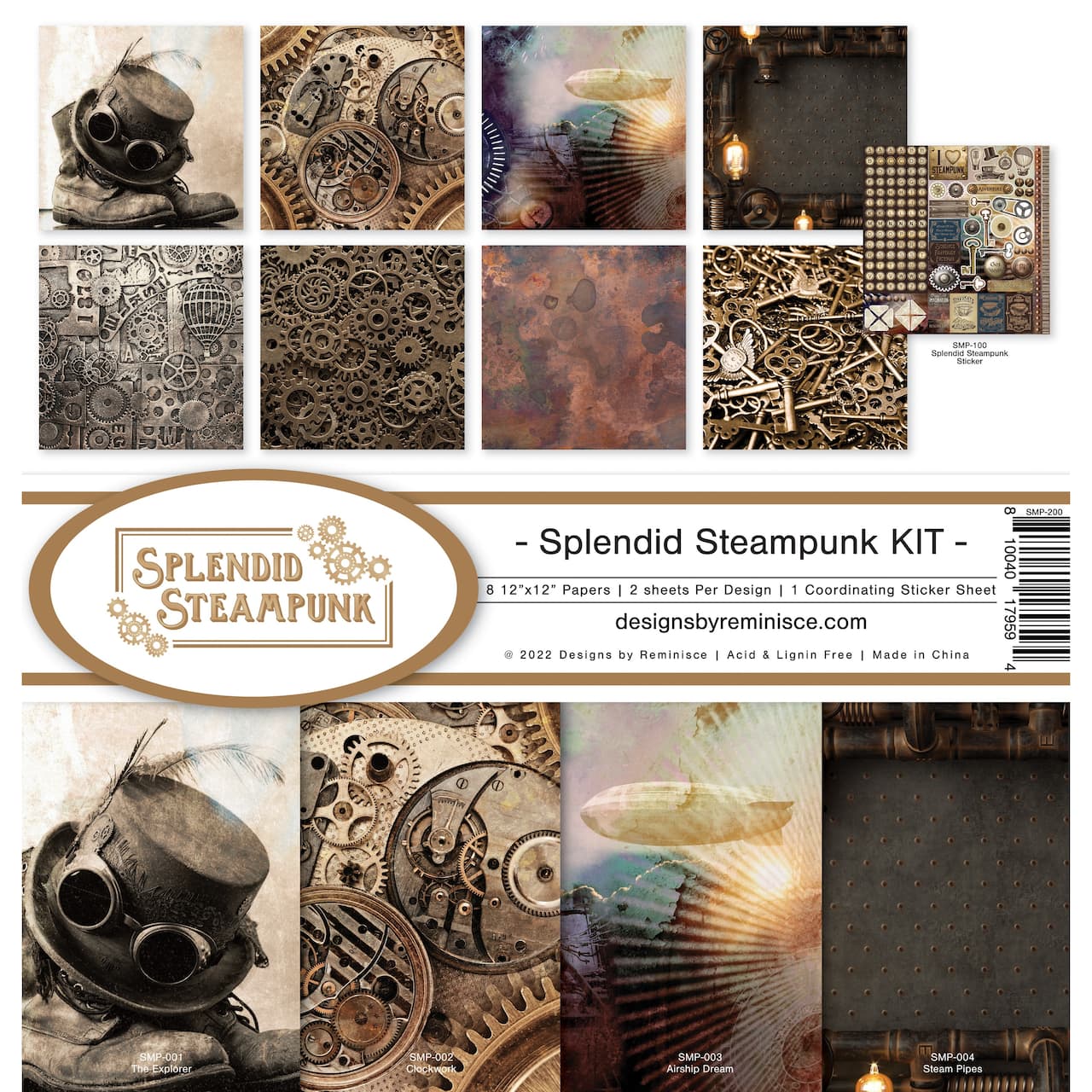 Reminisce Splendid Steampunk 12&#x22; x 12&#x22; Paper Kit, 8 Sheets